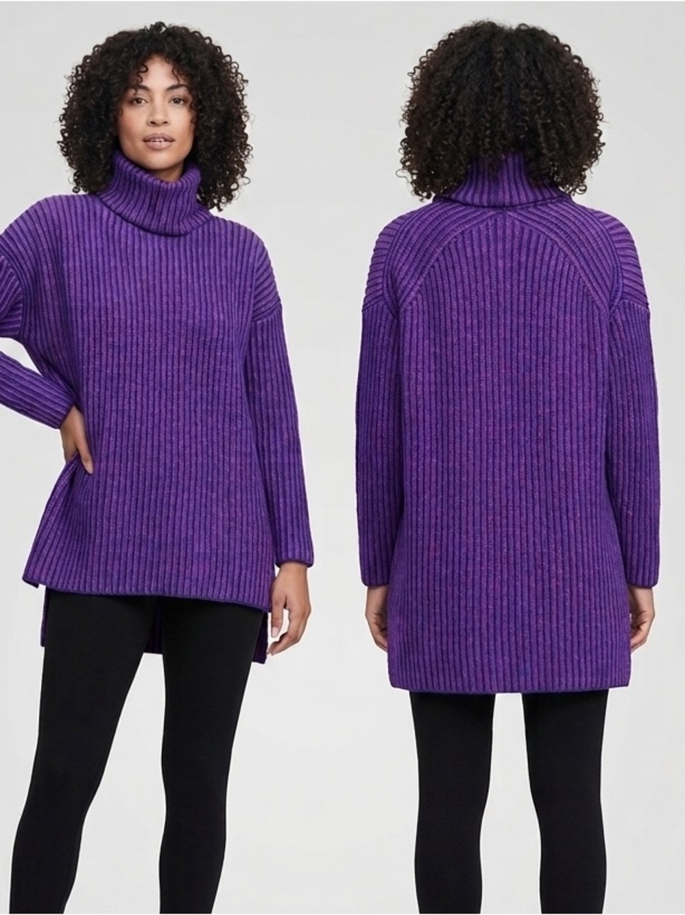 NAADAM Ribbed Turtleneck High-Low Tunic Sweater, Wool & Cashmere sz. XXS
